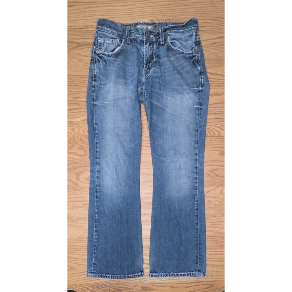 BKE Fulton Bootleg Jeans 29x30 29S Medium Wash Whiskered Western Cowboy Stretch